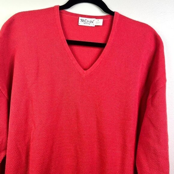 St. Croix Crystal Stitch High V-neck Pullover Red Medium Vintage - Picture 2 of 6
